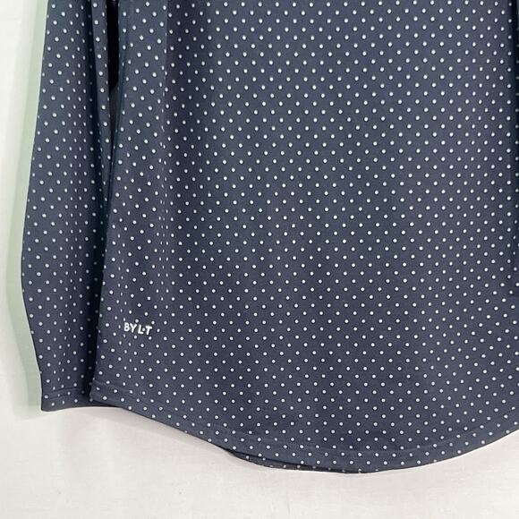 BYLT Mens Black Polka Dot Drop Cut Long Sleeve Shirt Size M Stretch Classic Gym - Picture 4 of 12
